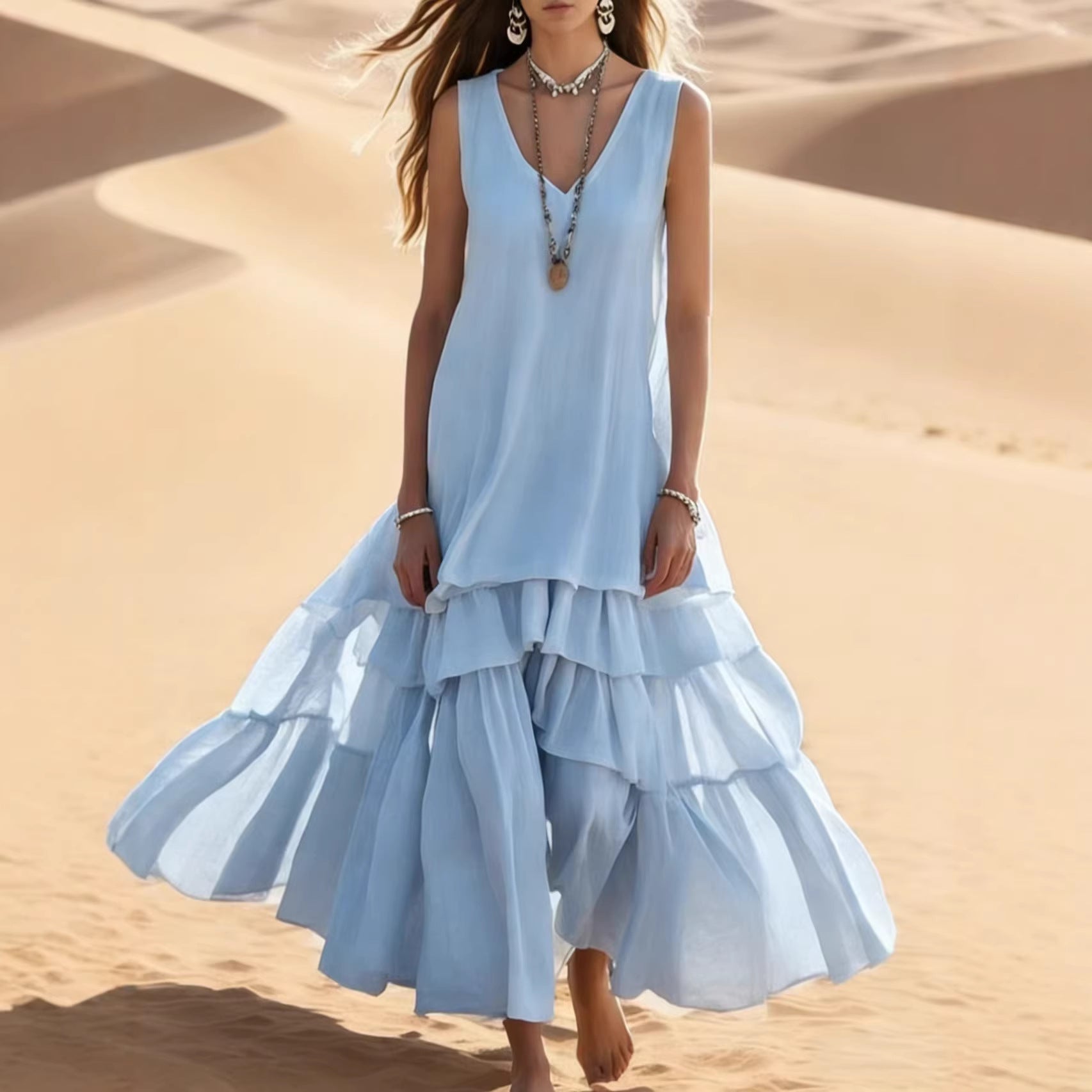 Sleeveless Tiered Backless Dress