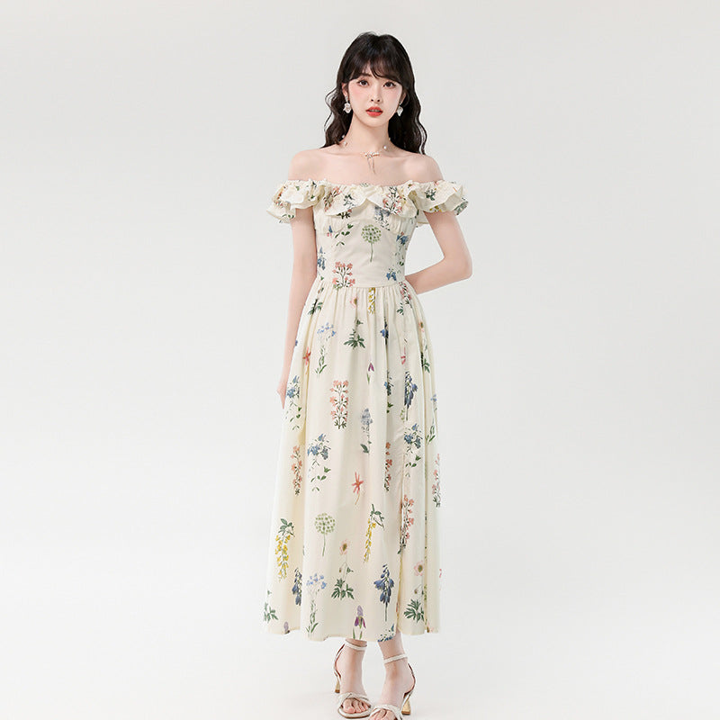 Sommerliches Chiffonkleid mit Blumenmuster und eckigem Ausschnitt