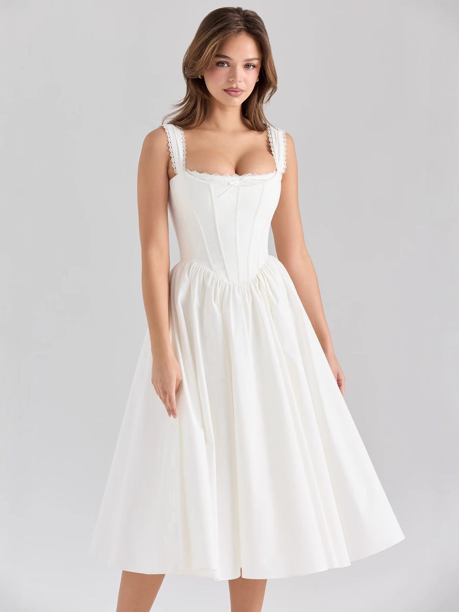 Adjustable Back Tie Waist Sleeveless Long Dress