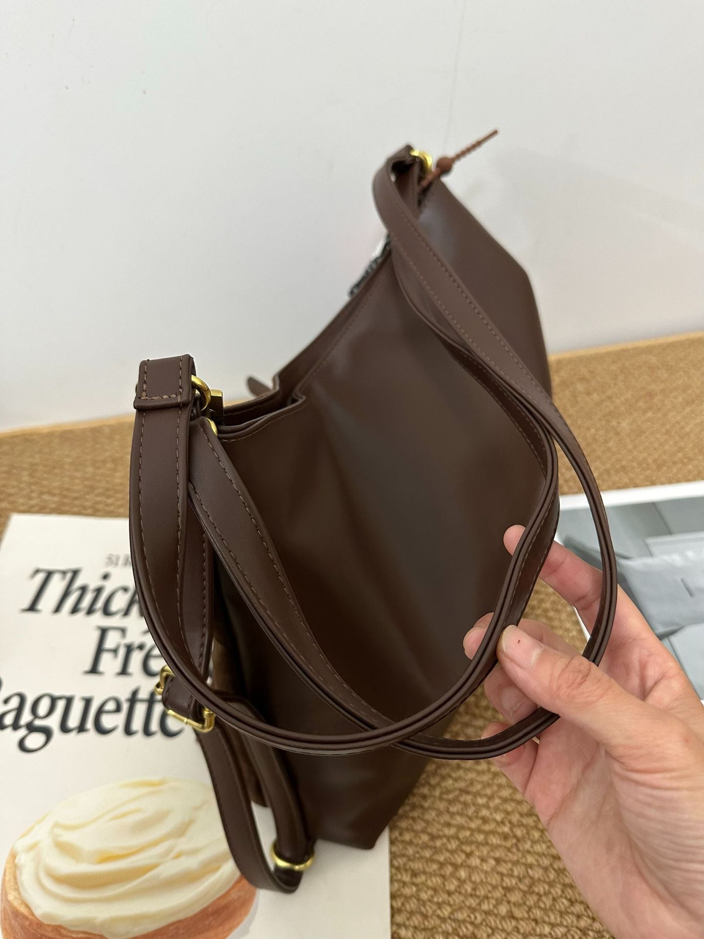 Suede Tote Bag with Shoulder Strap