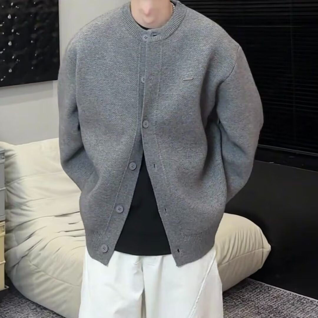 Mens Deer Plush Knitted Cardigan Sweater