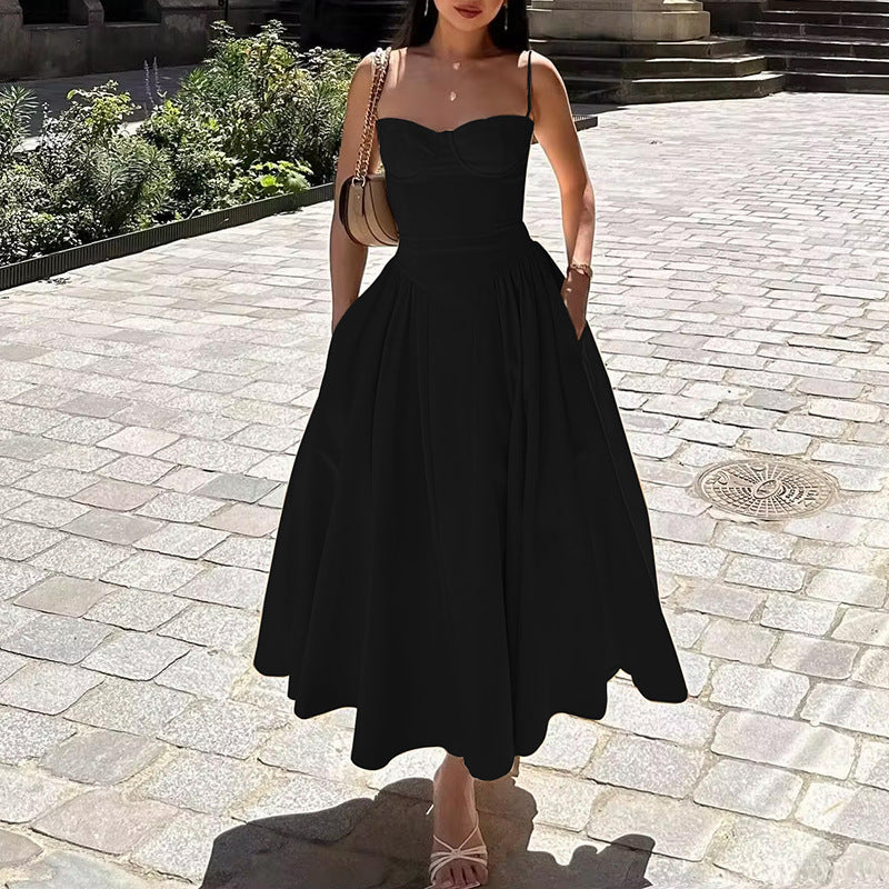 Women's French-style elegant and retro dopamine dress with spaghetti straps