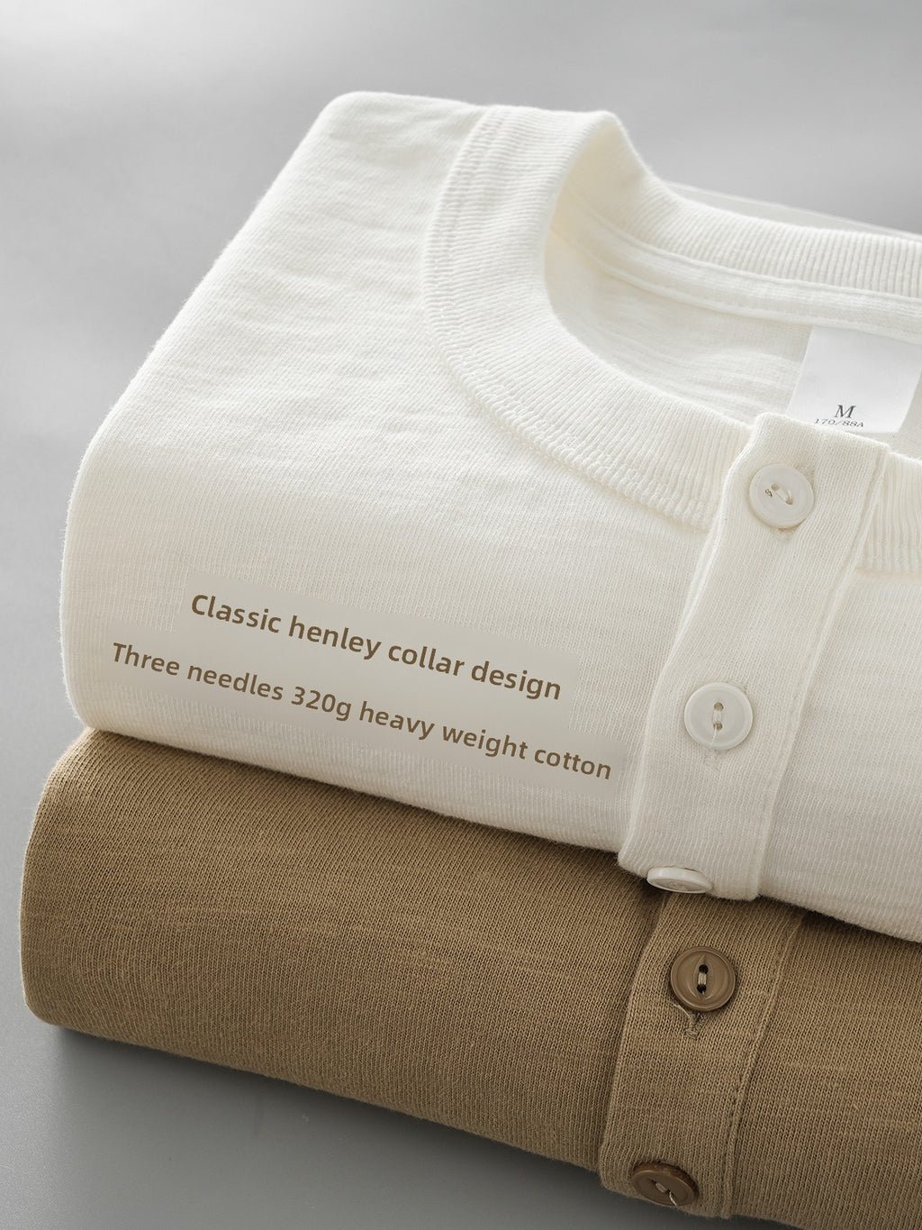 Mens Heavyweight Cotton Henley Shirt Long Sleeve