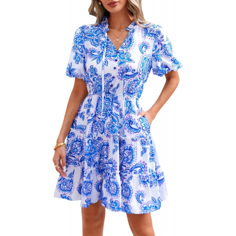 Floral V-Neck A-Line Dress