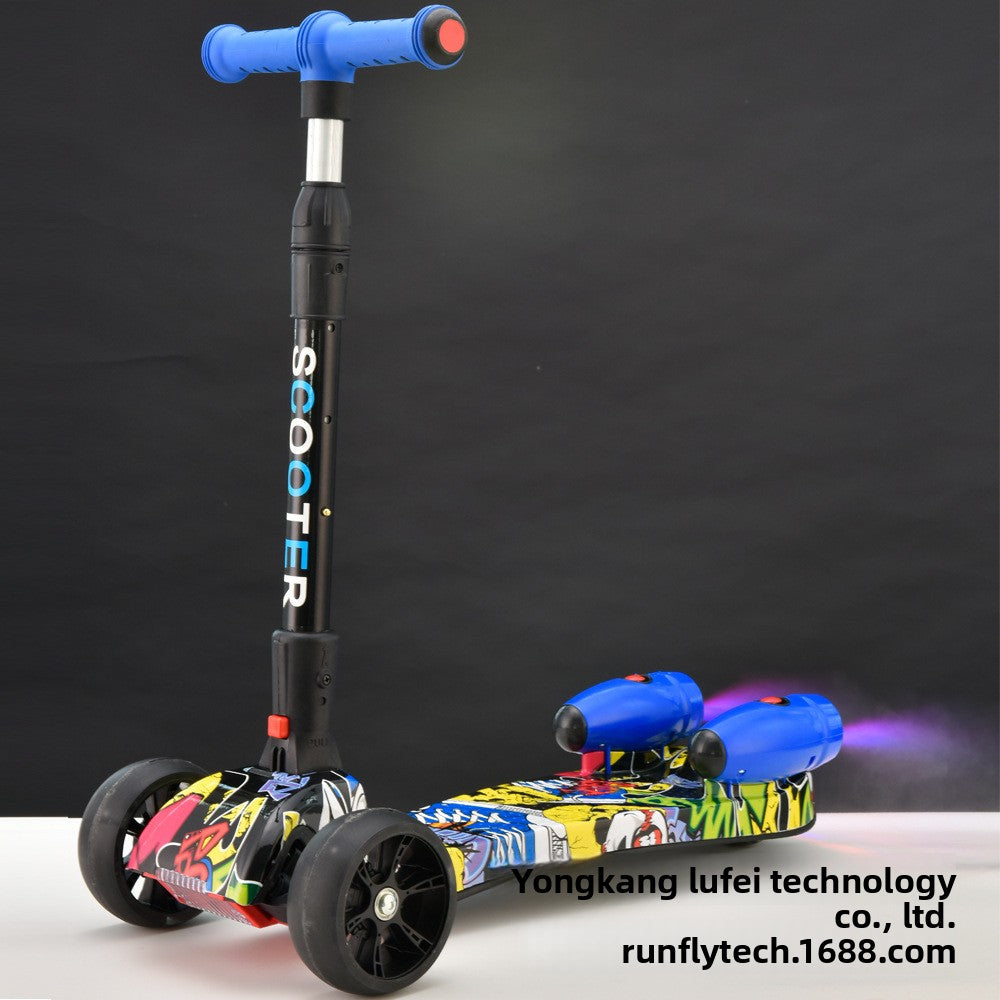 Kids Spray Smoke Foldable Electric Scooter with LED Lights
