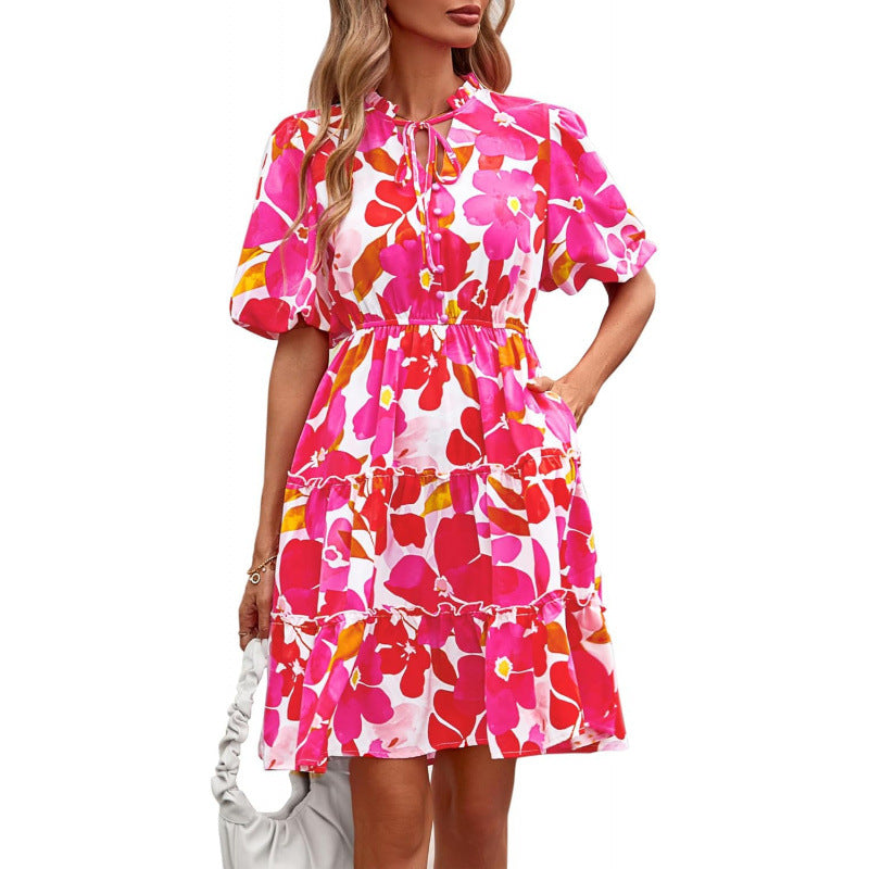 Floral V-Neck A-Line Dress