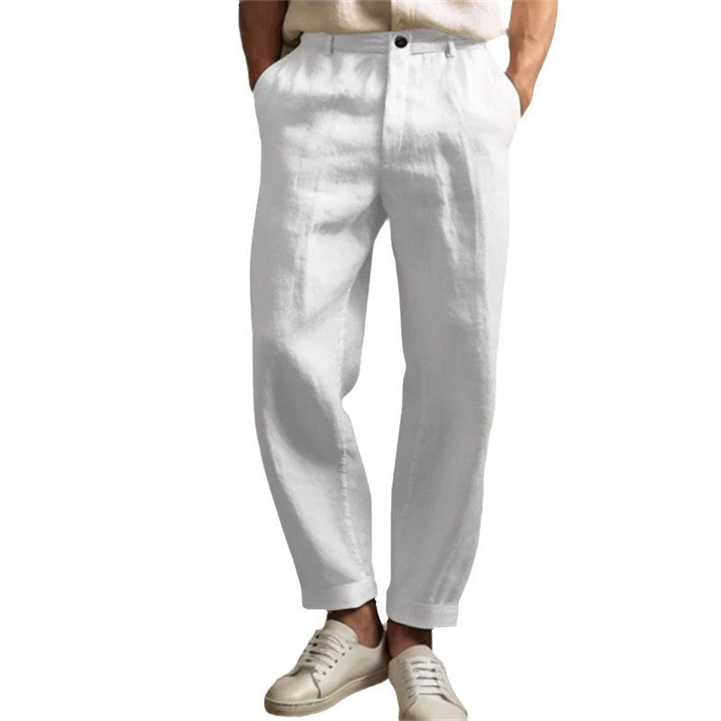 Mens Linen Blend Straight Leg Casual Pants