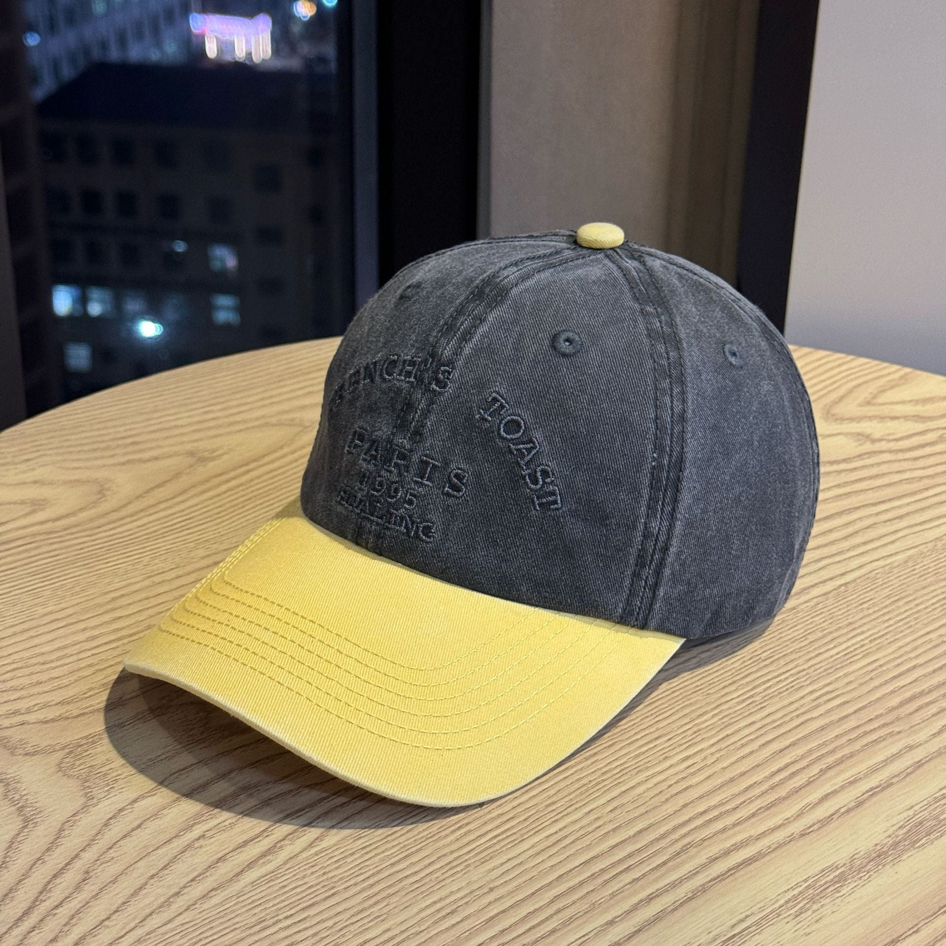 Vintage Washed Color Block Baseball Cap with Letter Embroidery