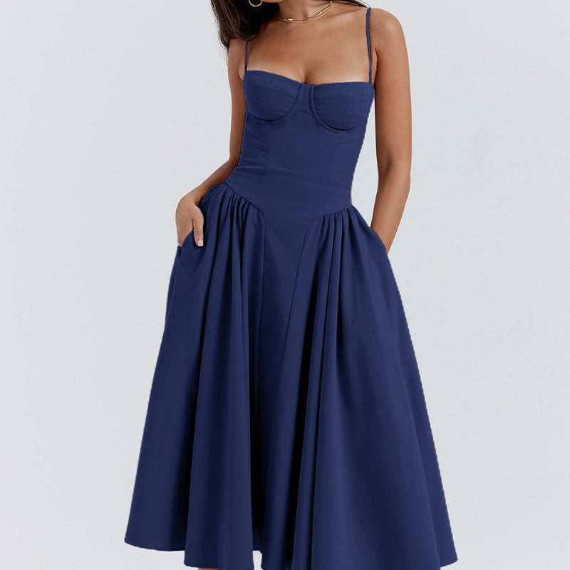 Women's French-style elegant and retro dopamine dress with spaghetti straps