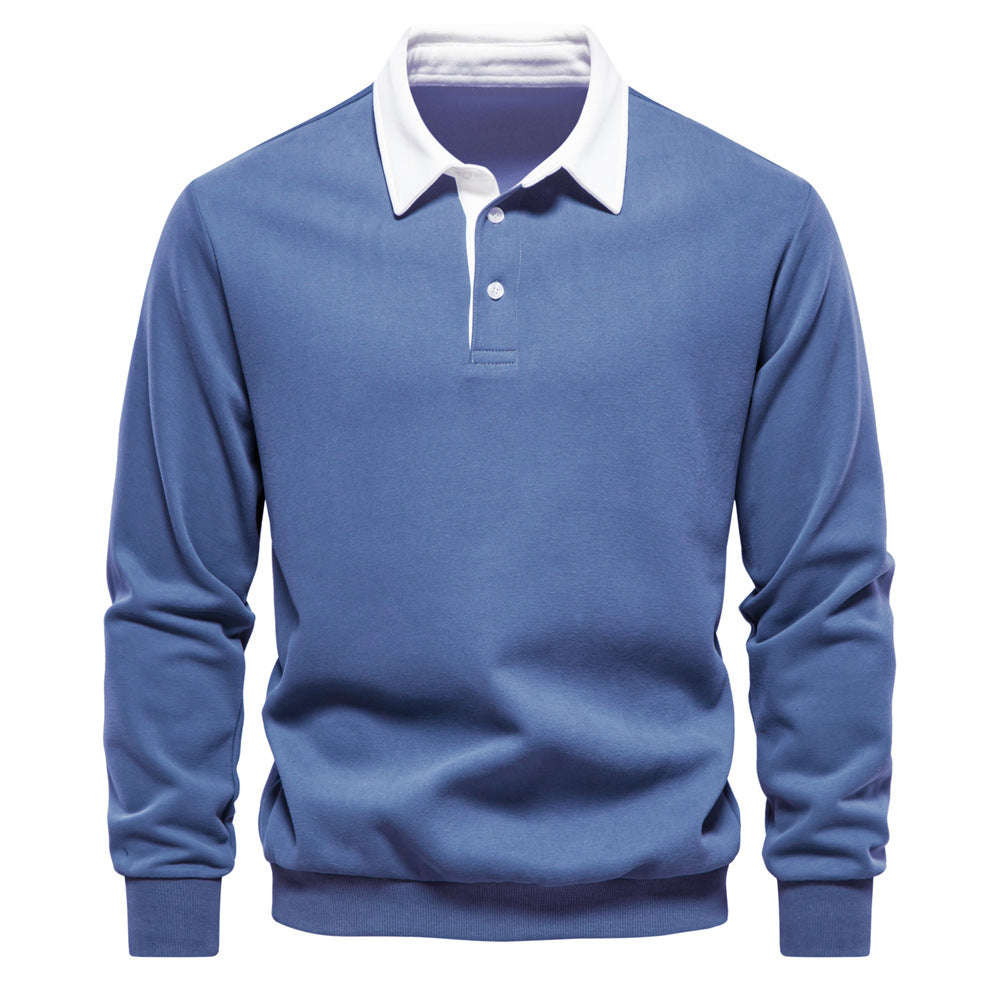 Mens Long Sleeve Polo Shirt Casual Cotton Top