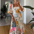 Off-Shoulder Flared Dress with Puff Sleeves