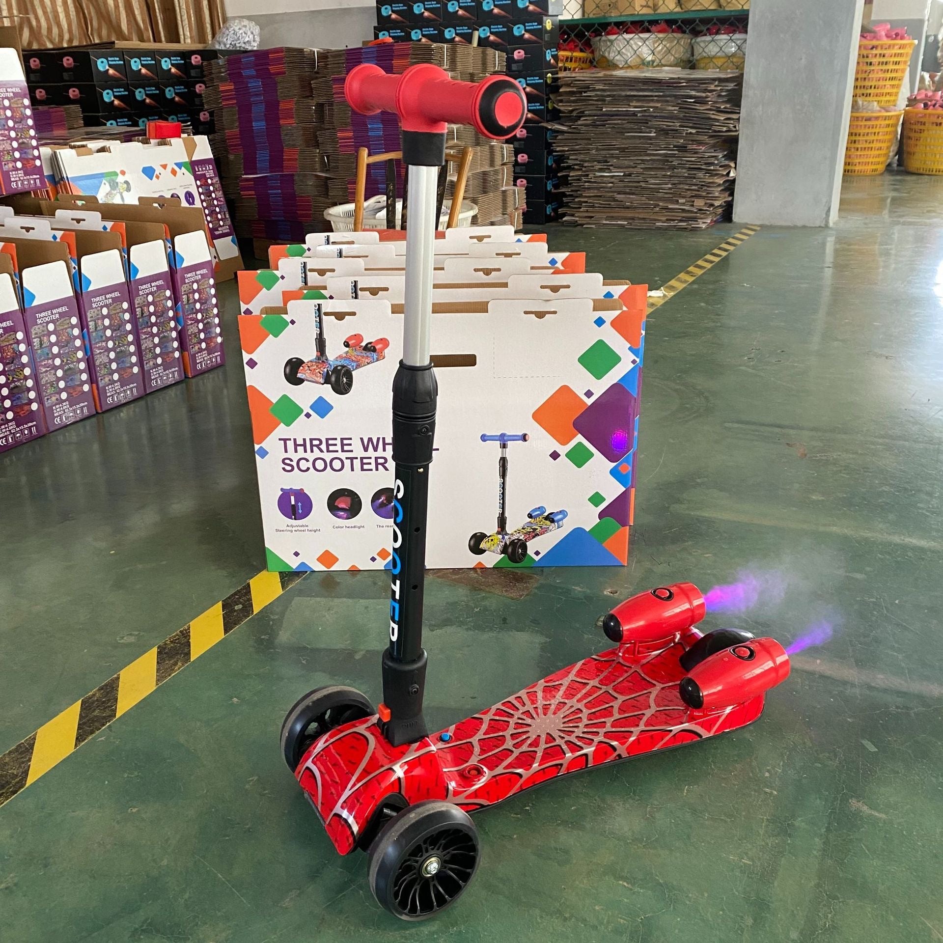 Kids Spray Smoke Foldable Electric Scooter with LED Lights