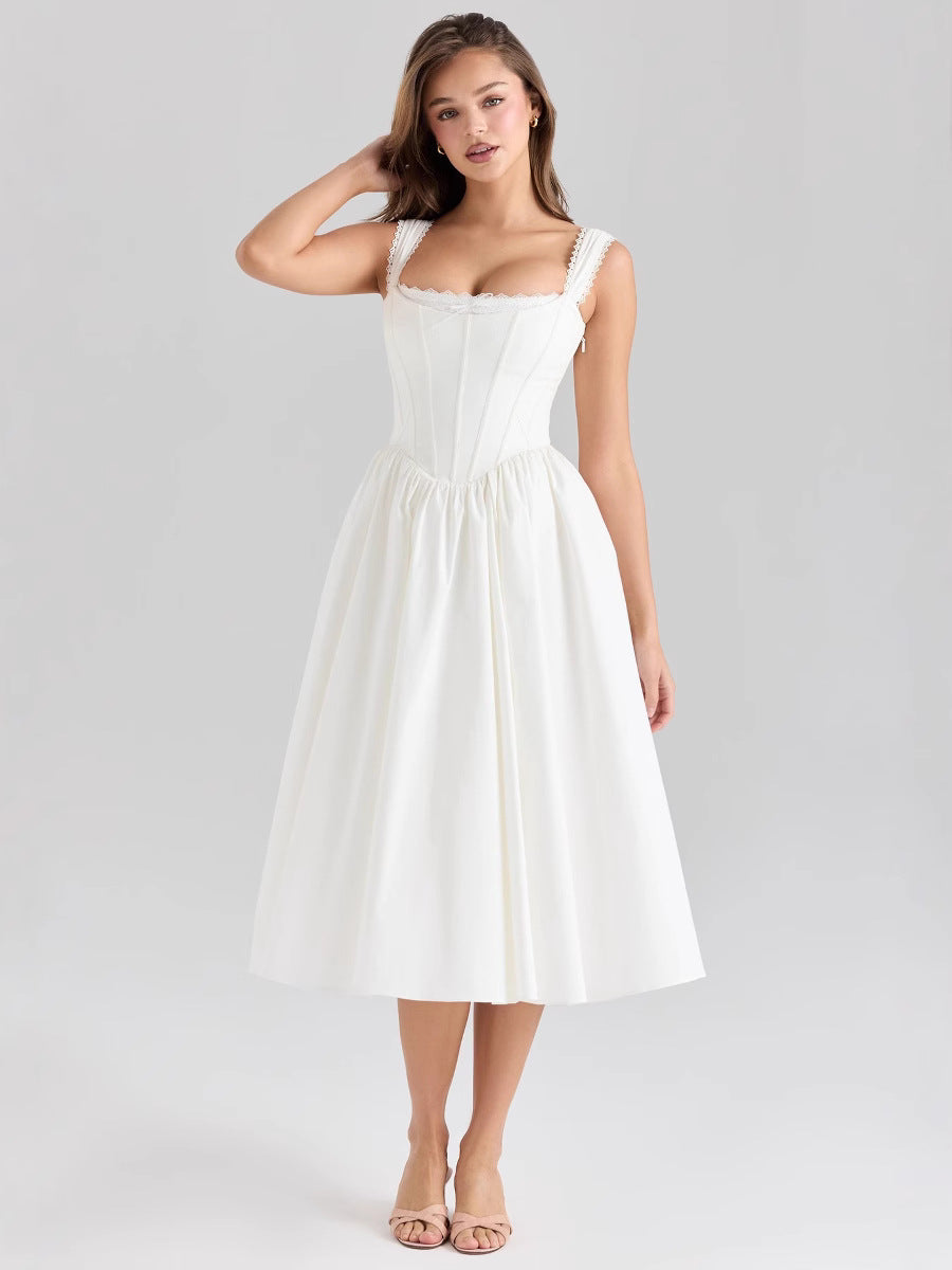 Adjustable Back Tie Waist Sleeveless Long Dress