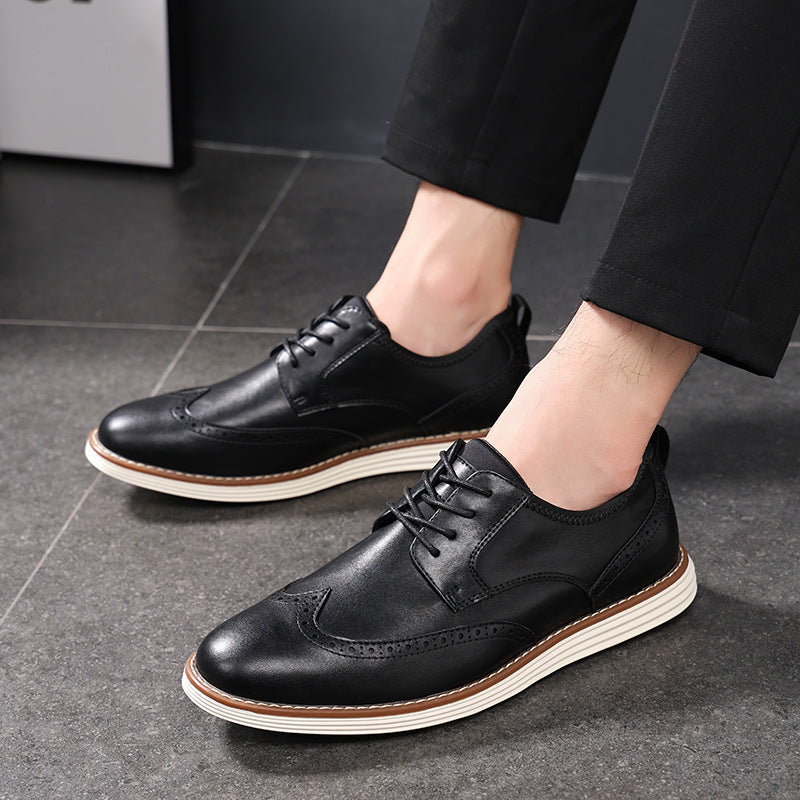 Mens Breathable Slip-On Brogue Leather Shoes