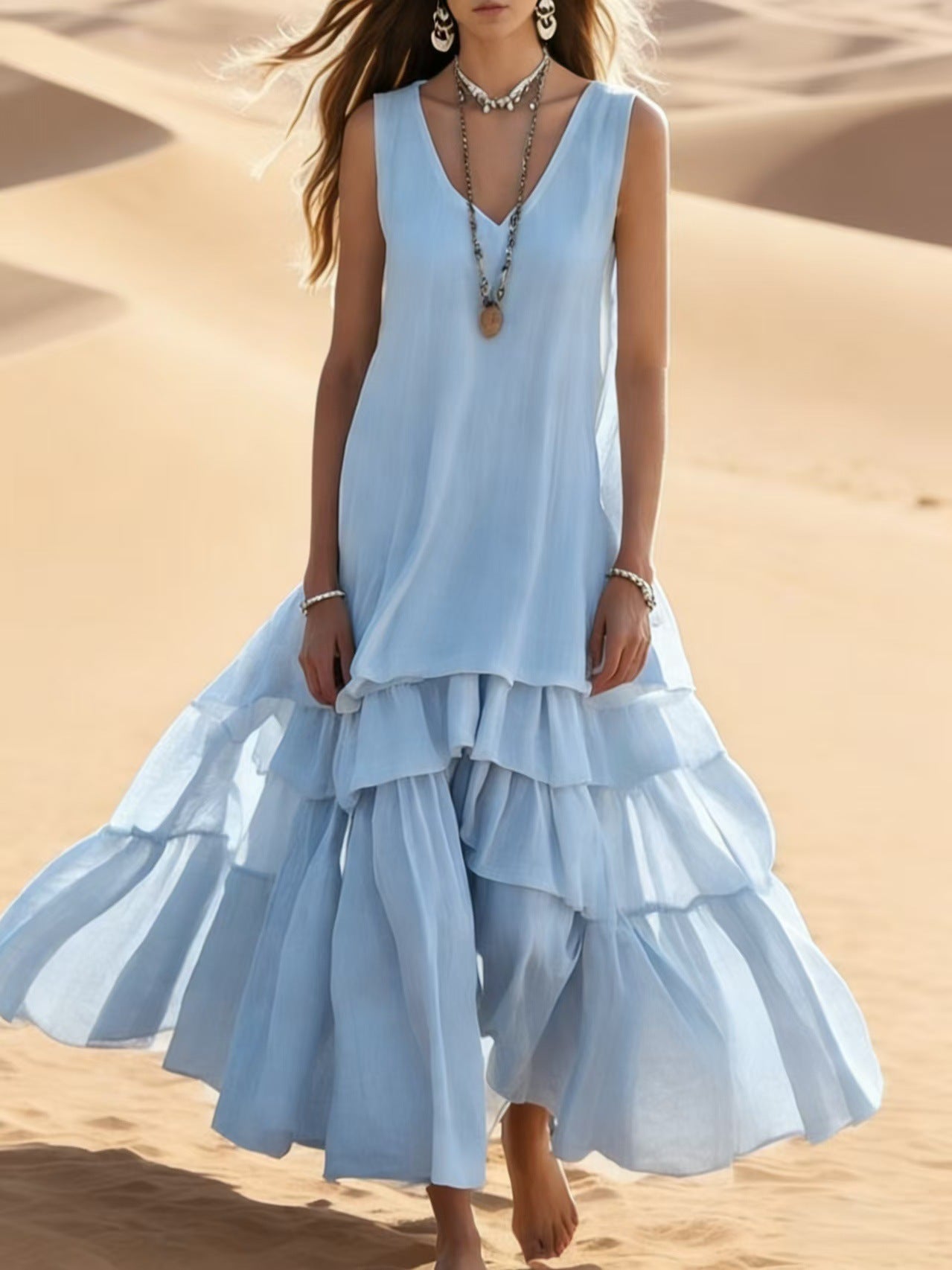 Sleeveless Tiered Backless Dress