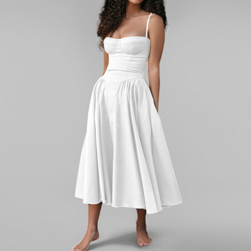 Women's French-style elegant and retro dopamine dress with spaghetti straps