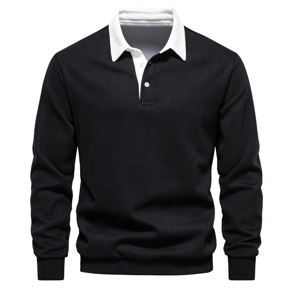 Mens Long Sleeve Polo Shirt Casual Cotton Top
