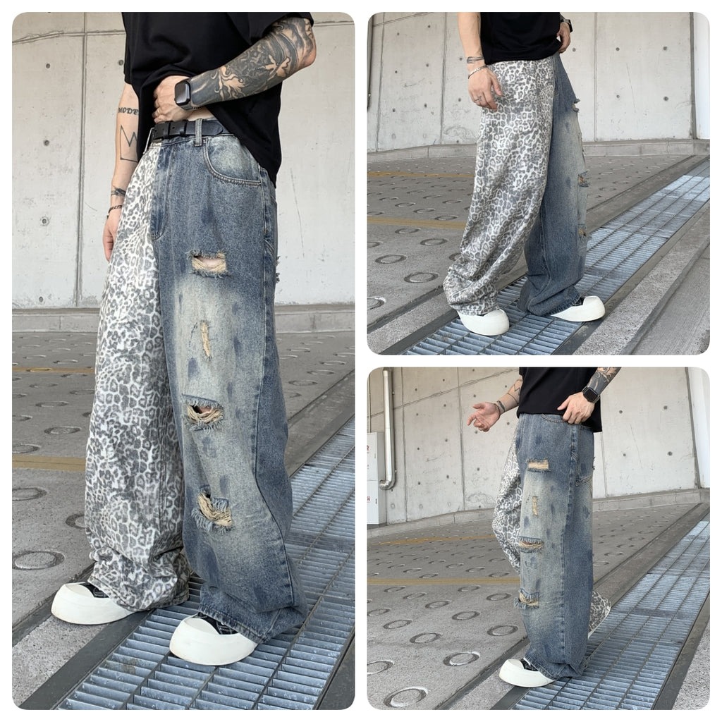 Mens Stretch Denim Pants with Ripped Details