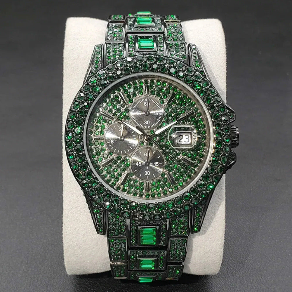 Fashion Mens Diamond Luminous Quartz Watch
