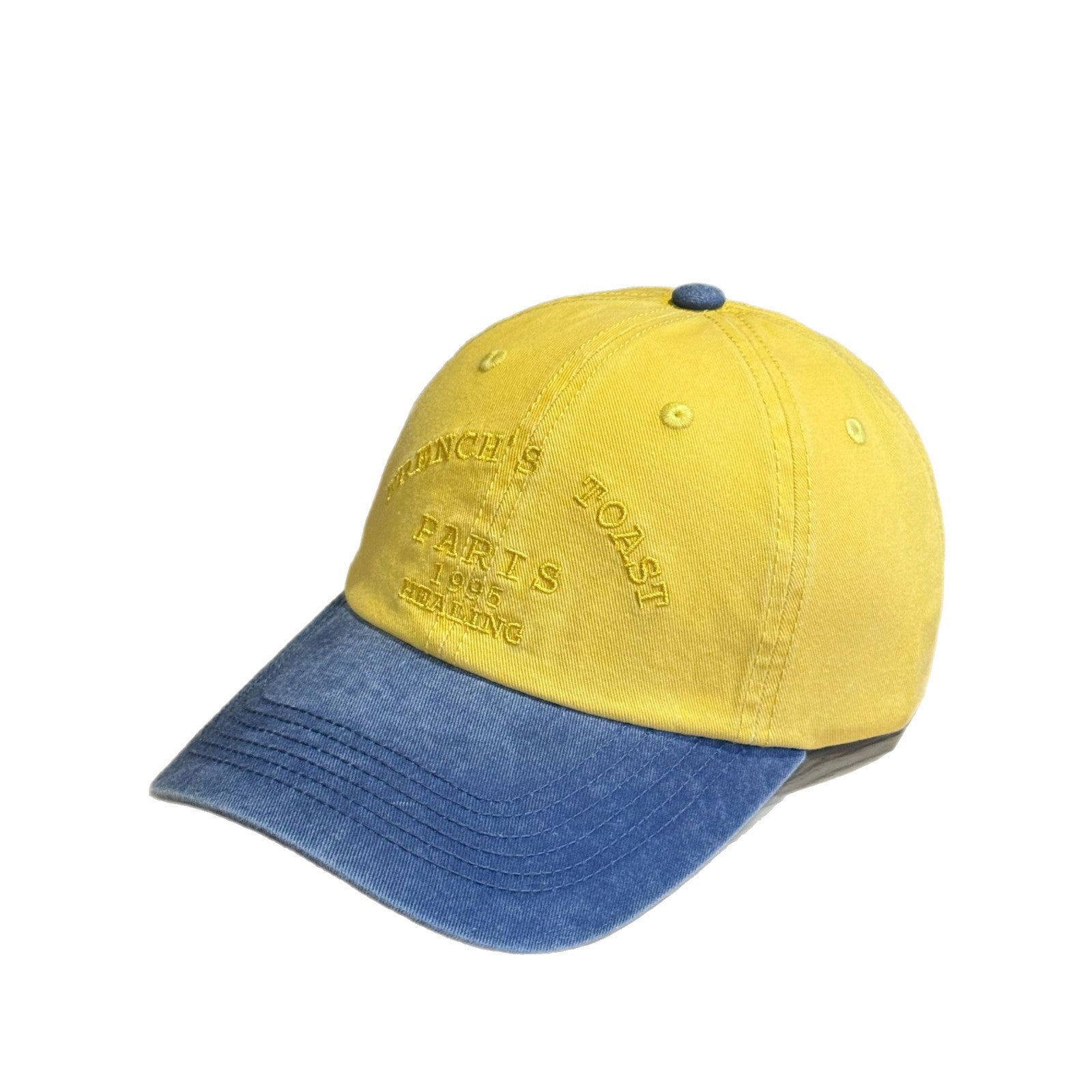 Vintage Washed Color Block Baseball Cap with Letter Embroidery
