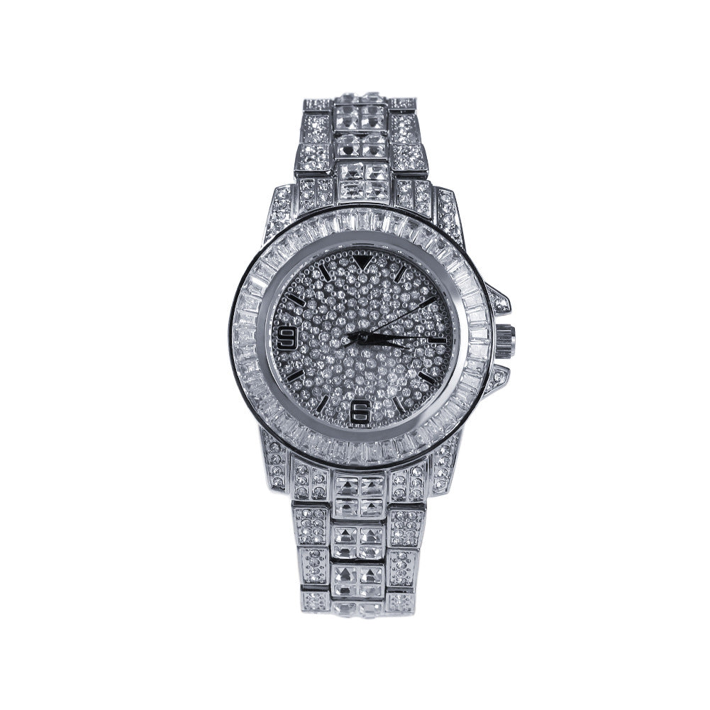Hip Hop Diamond Mens Watch Round Dial Quartz