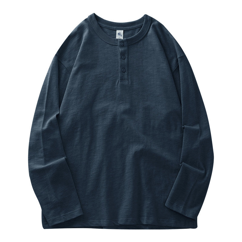 Mens Heavyweight Cotton Henley Shirt Long Sleeve