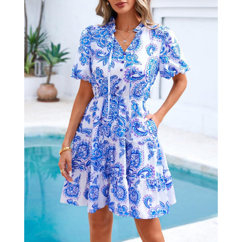 Floral V-Neck A-Line Dress