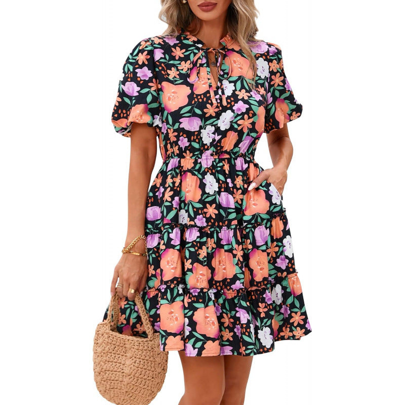Floral V-Neck A-Line Dress