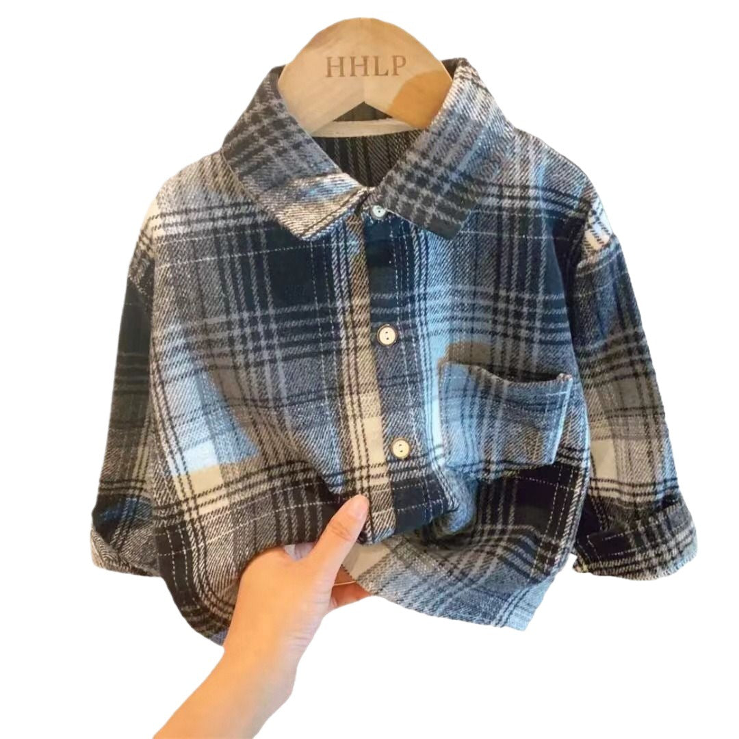 Kids Lapel Shirts with Striped and Grid Patterns