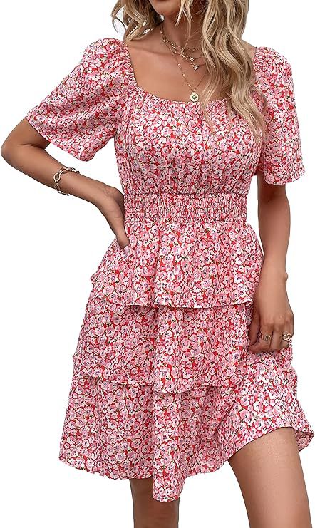 Floral Print Square Neck A-Line Dress