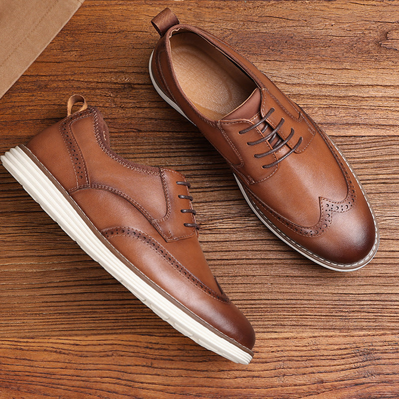 Mens Breathable Slip-On Brogue Leather Shoes