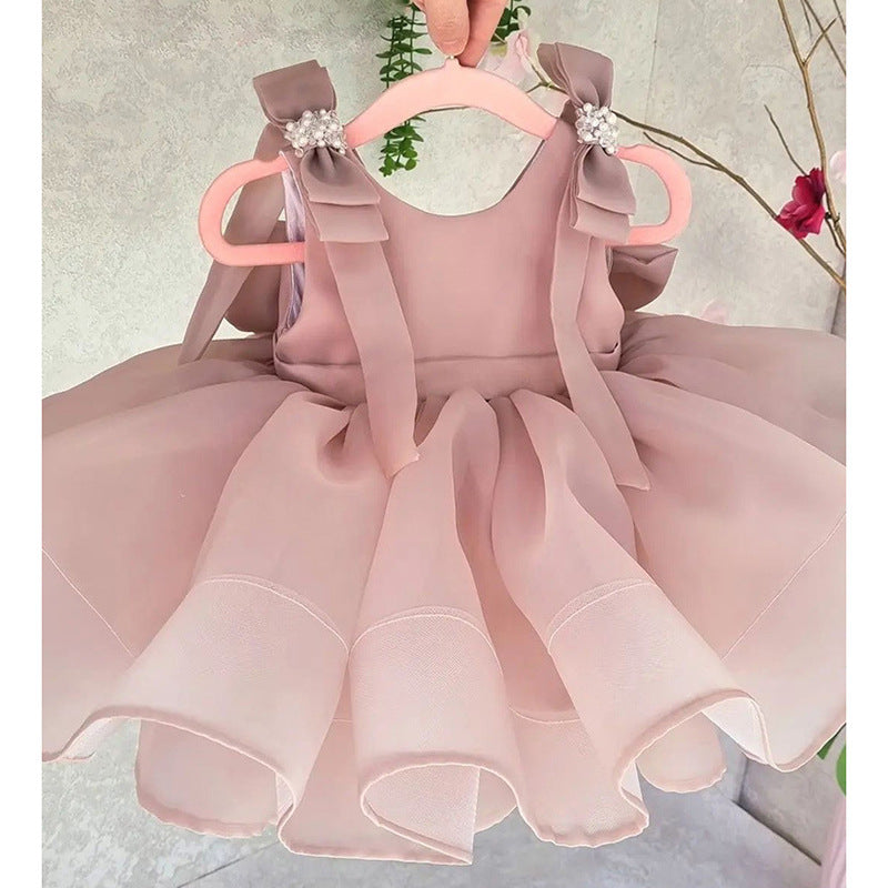 Girls Pink Satin Bow Tutu Dress