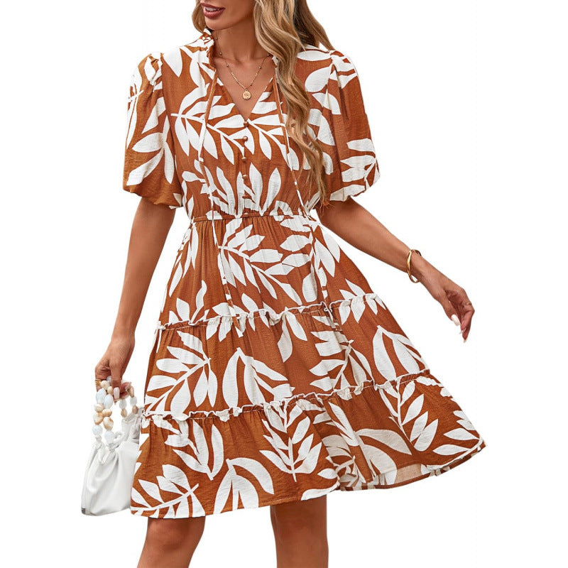 Floral V-Neck A-Line Dress