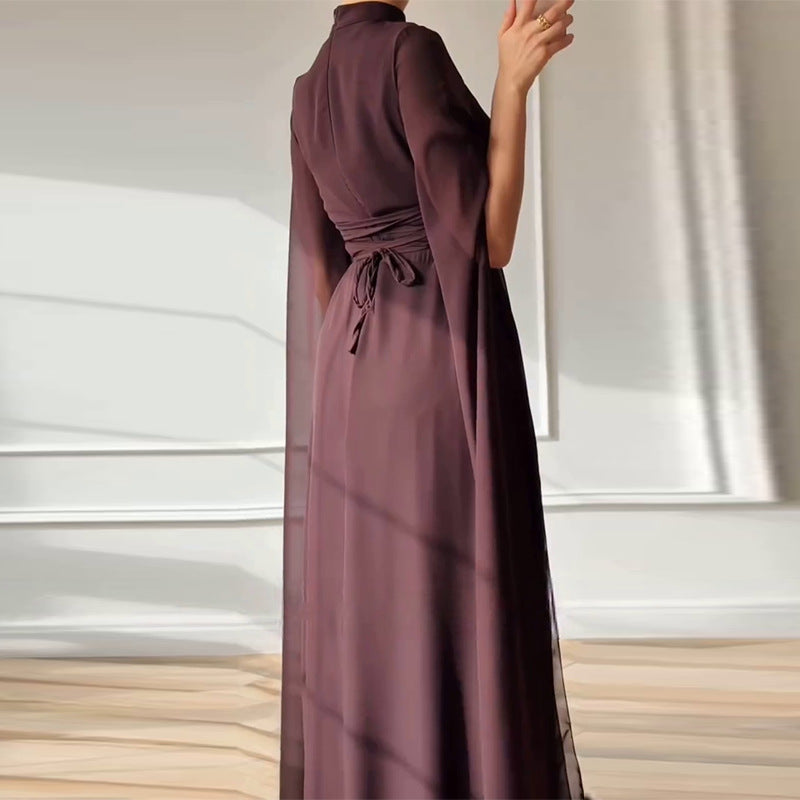 Womens Bat Sleeve Slim Fit Solid Color Dress