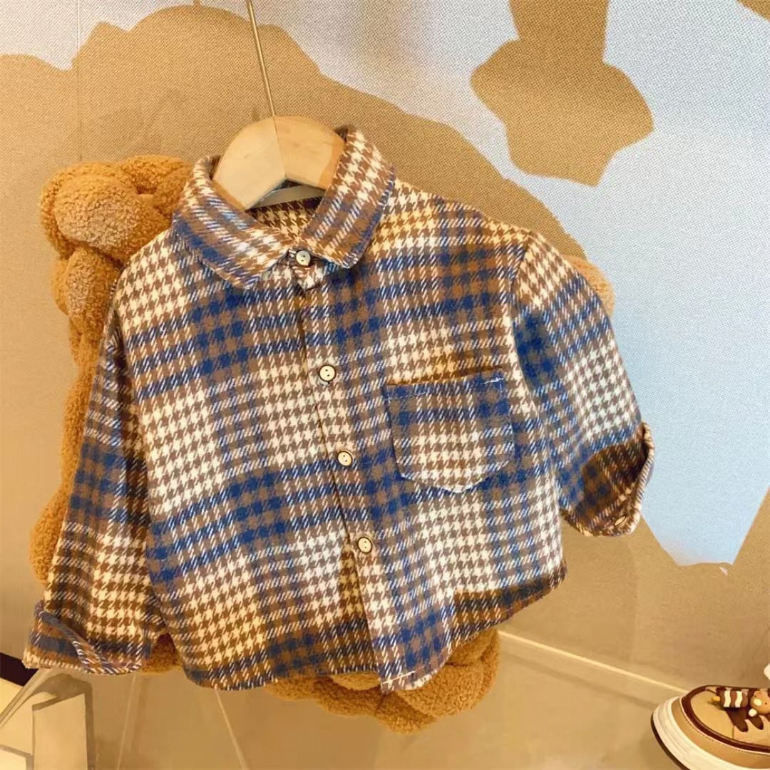 Kids Lapel Shirts with Striped and Grid Patterns