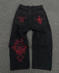Mens Washed Cotton Wide Leg Jeans