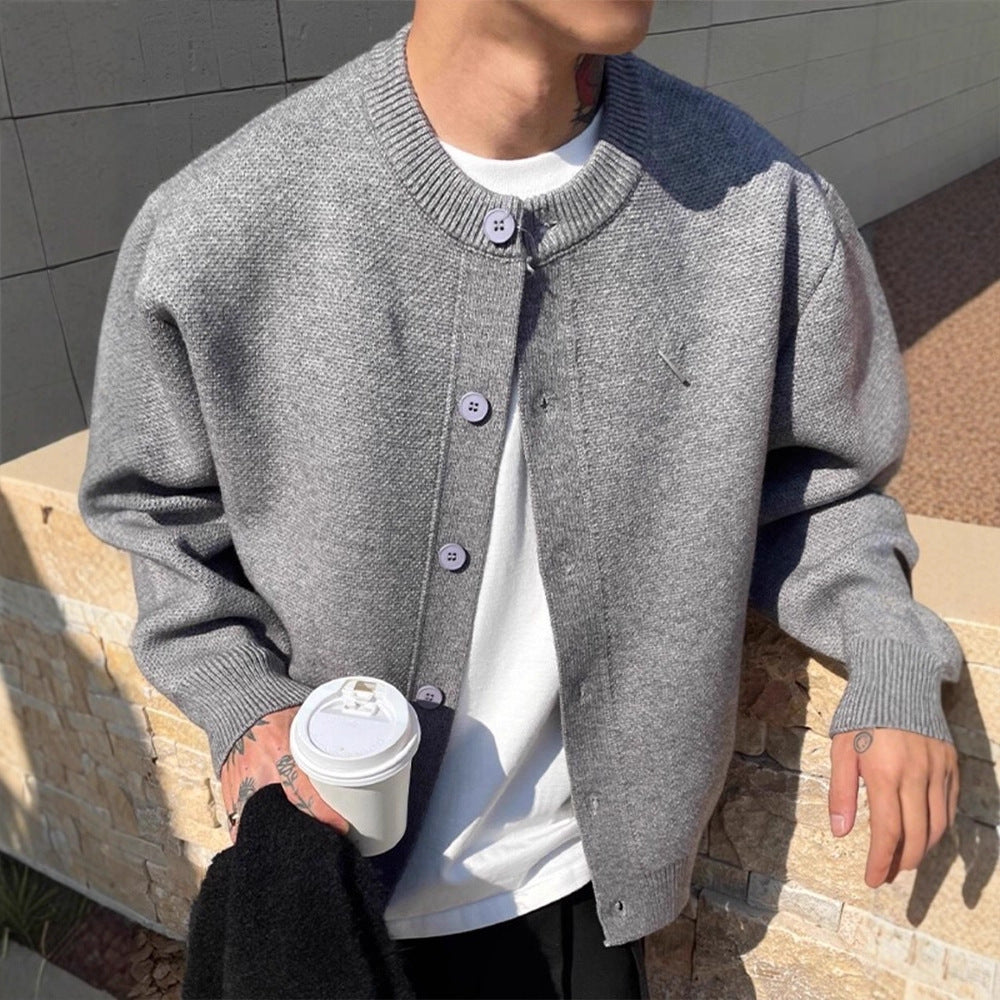 Mens Deer Plush Knitted Cardigan Sweater