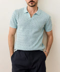 Mens Breathable Hollow Knit Polo Shirt