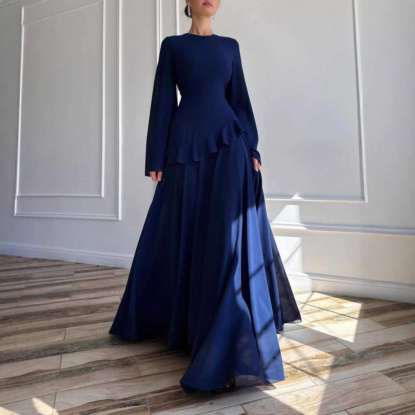 Damen Langarmkleid mit Rundhalsausschnitt