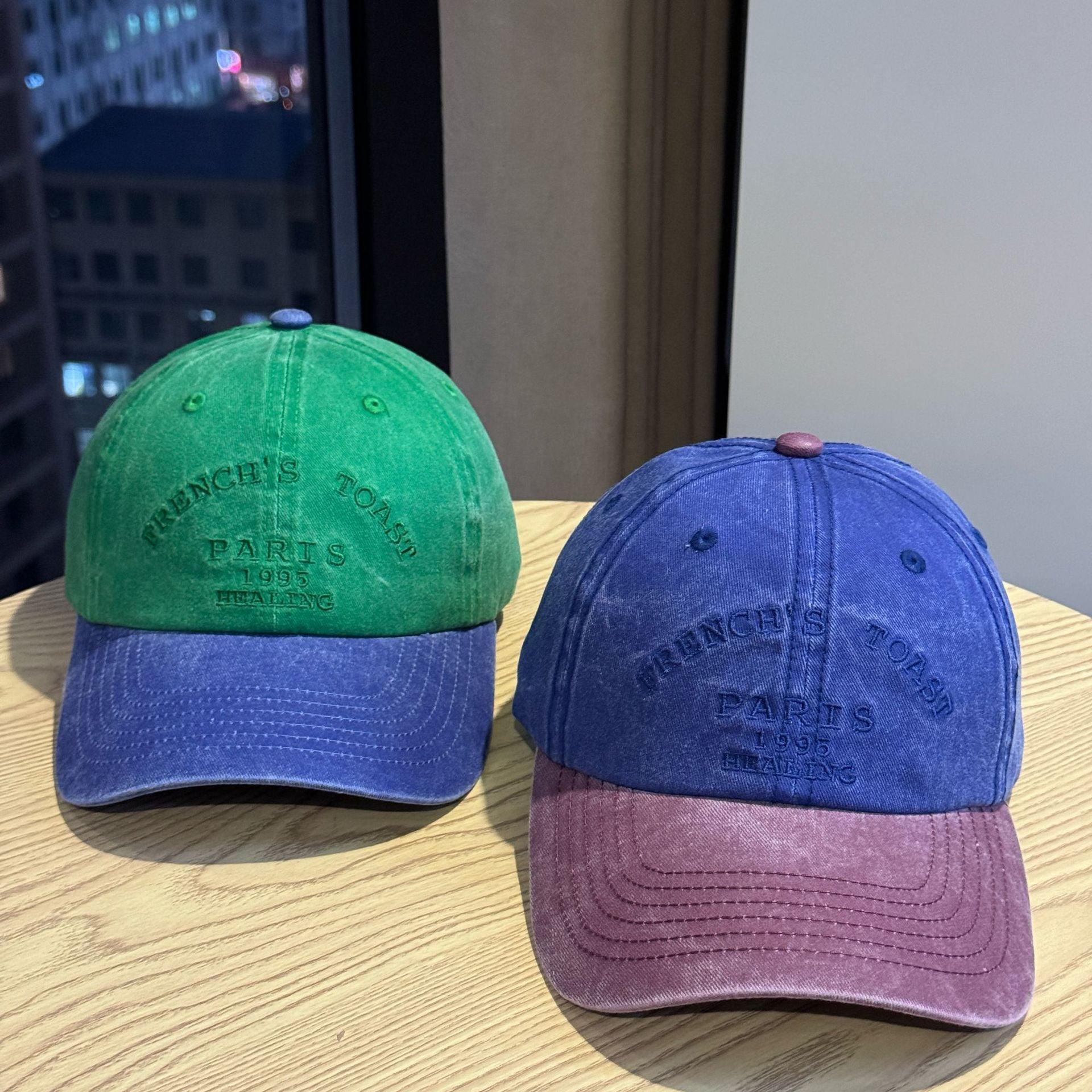 Vintage Washed Color Block Baseball Cap with Letter Embroidery