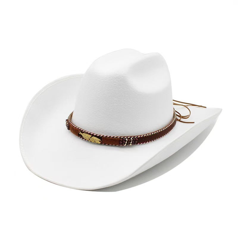 Ethnic Style Cotton Felt Hat with Feather Details