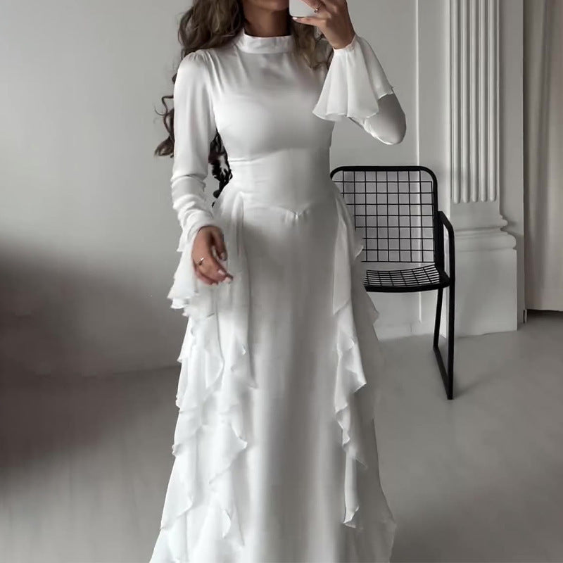 Damen Kleid mit Glockenärmeln und hoher Taille