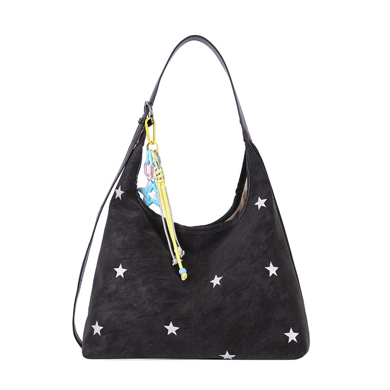 Korean Style Single Shoulder Bucket Bag with Star Embroidery