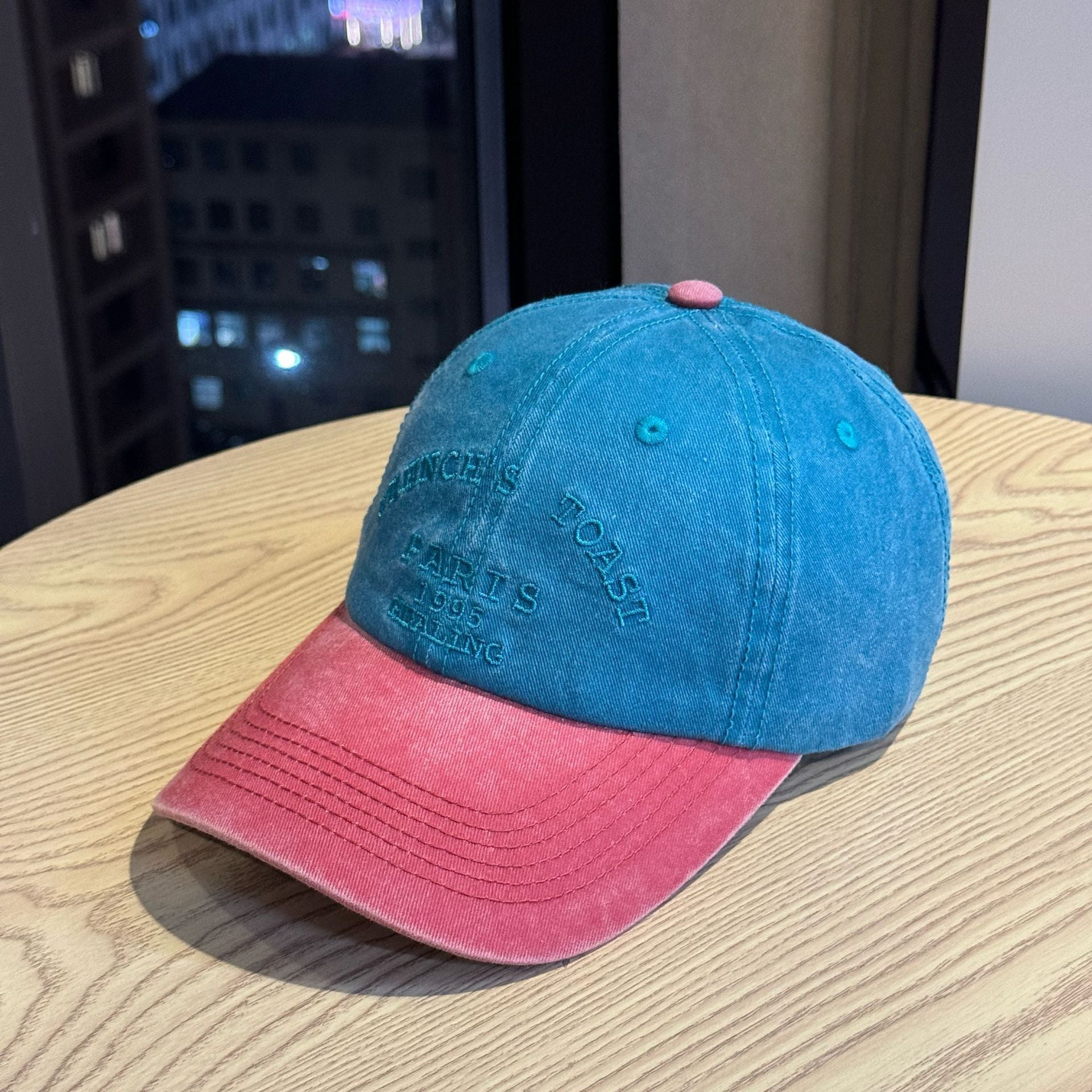 Vintage Washed Color Block Baseball Cap with Letter Embroidery