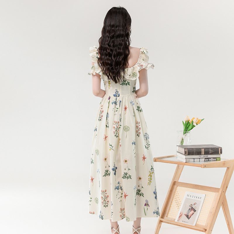 Sommerliches Chiffonkleid mit Blumenmuster und eckigem Ausschnitt