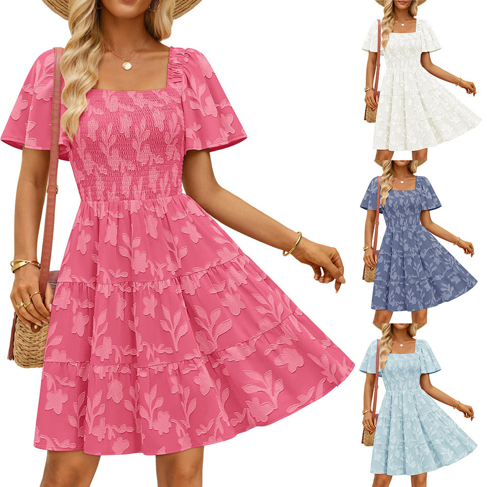 Floral Square Neck Bell Sleeve Dress