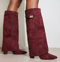 Womens Pointed Toe High Shaft Boots with Metal Buckle