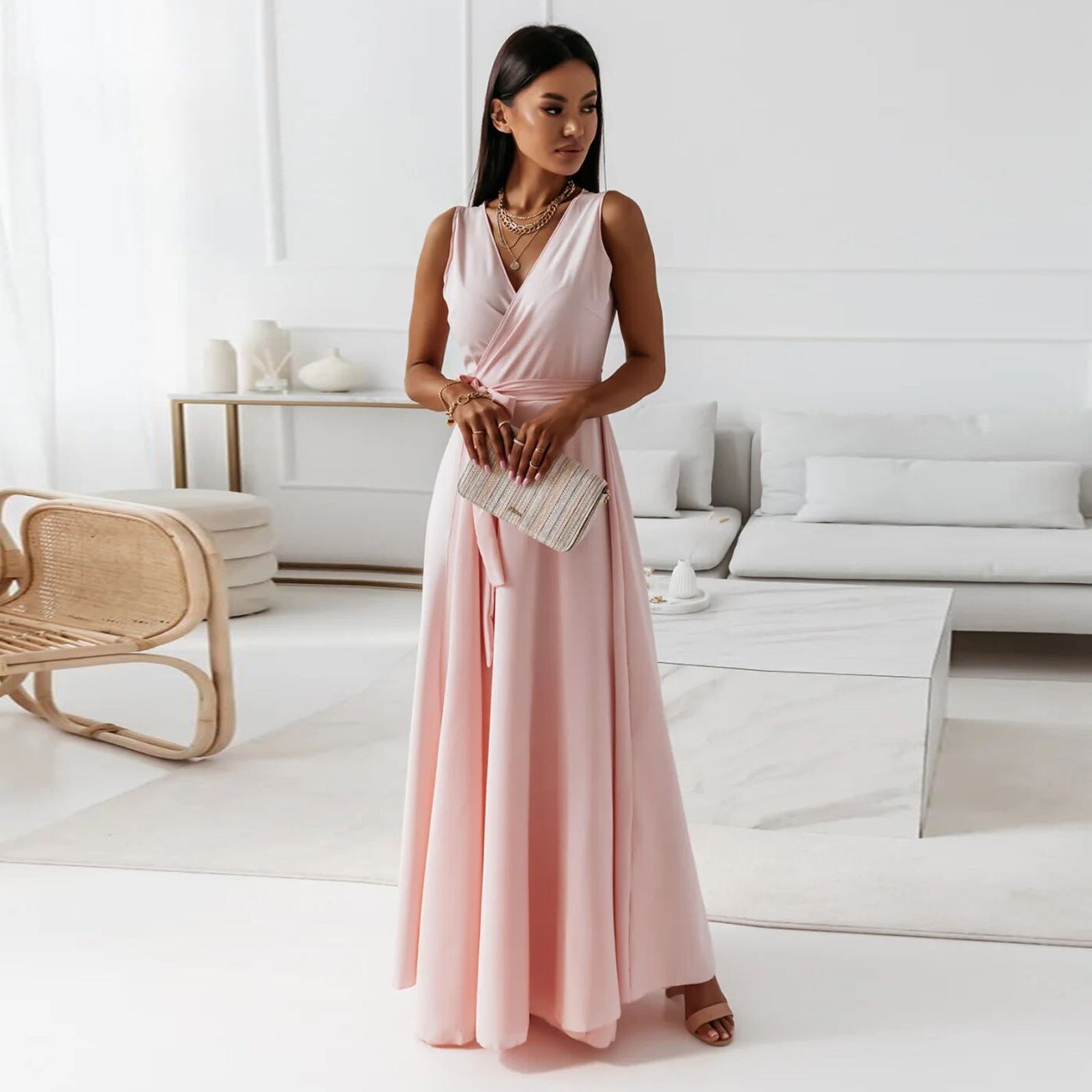 Damen V-Ausschnitt A-Linien-Kleid