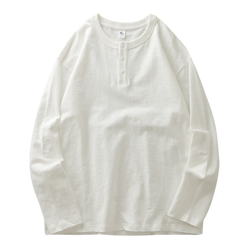 Mens Heavyweight Cotton Henley Shirt Long Sleeve