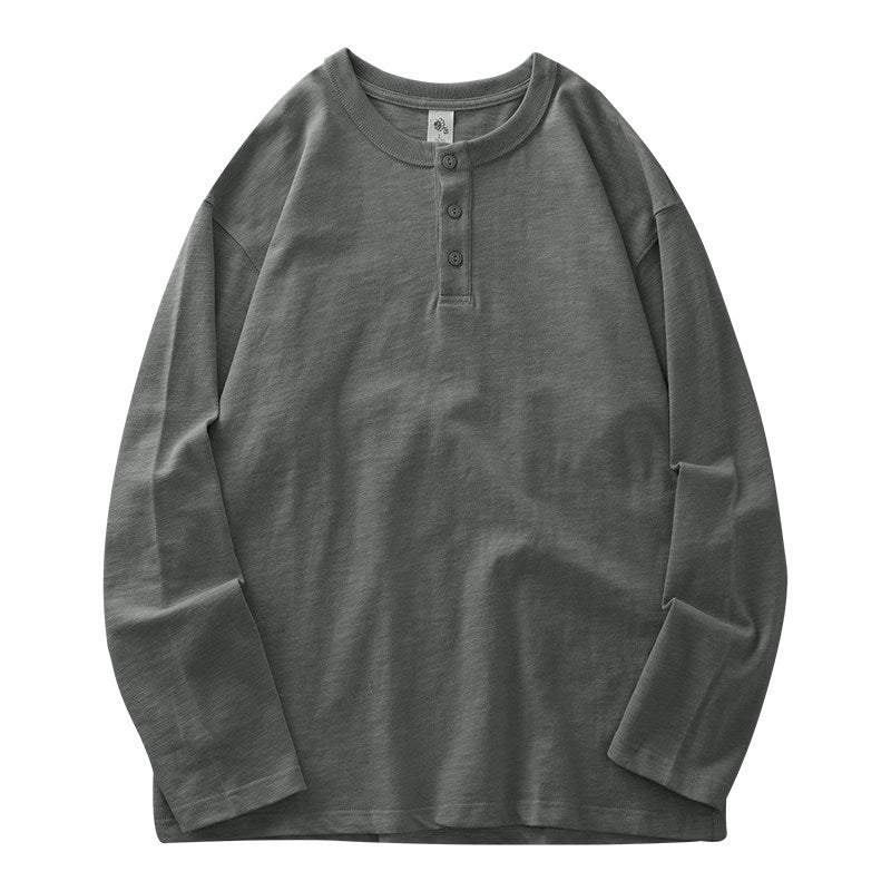 Mens Heavyweight Cotton Henley Shirt Long Sleeve